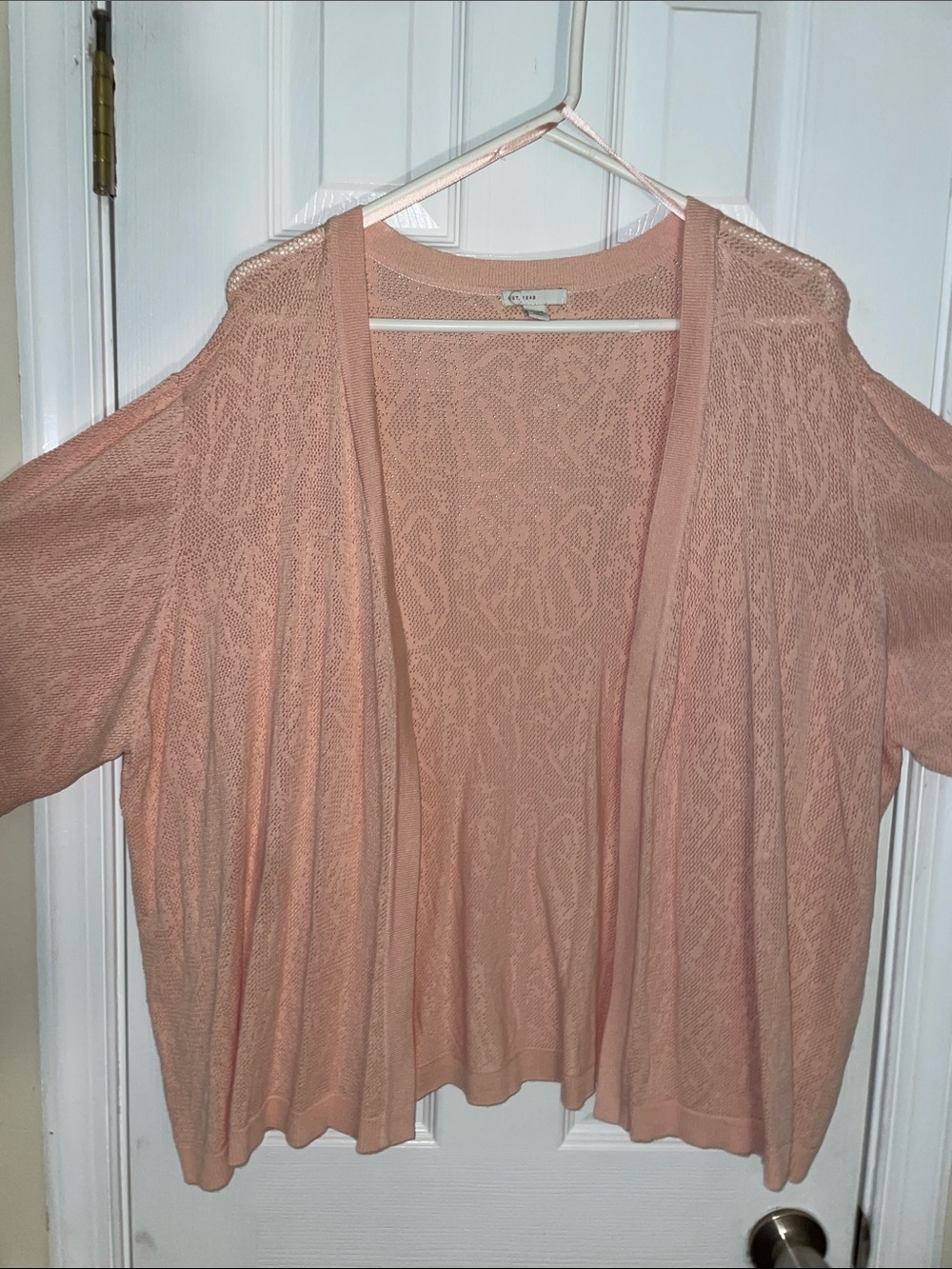 Peach Pink Cotton Open Weave Lace Cardigan 27/28W